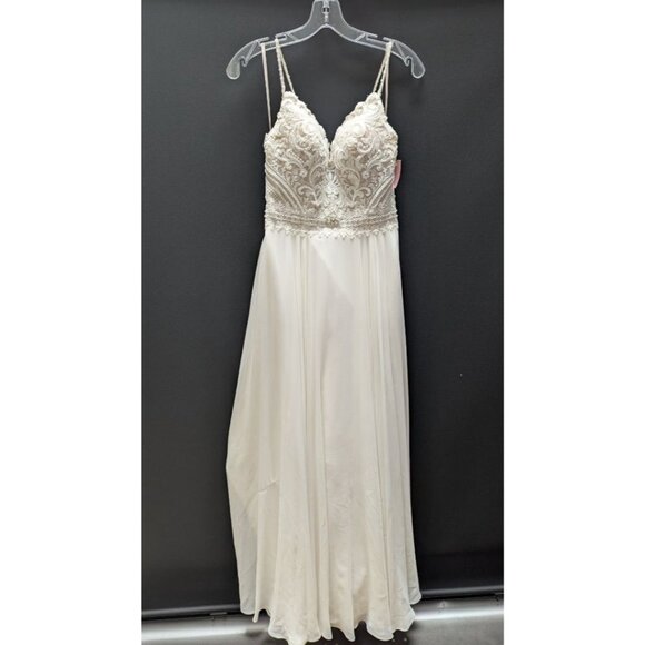 Rebecca Ingram Ivory Lace-Bodice Buttoned Wedding Dress - Picture 1 of 3